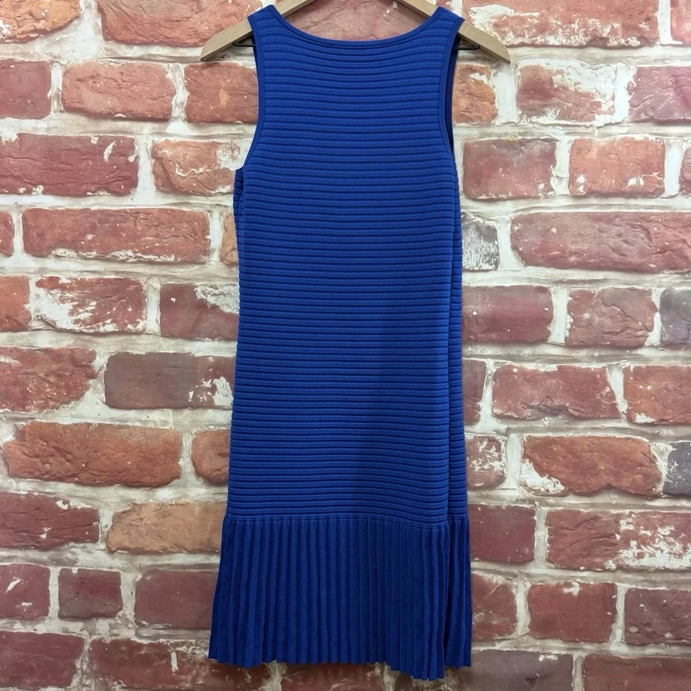 Michael Kors Sweater Dress Women's M Blue Ribbed Pleated Stretchy Casual Career